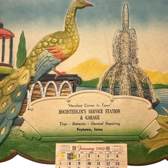 Vintage 1962 Die Cut Calendar Hochstedler's Service Station & Garage West German - Picture 2 of 9